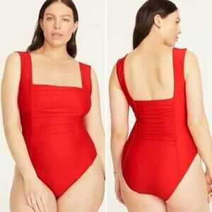 J. CREW | Ruched Square-neck One-Piece Swimsuit in Bright Cerise NWT | Size 14